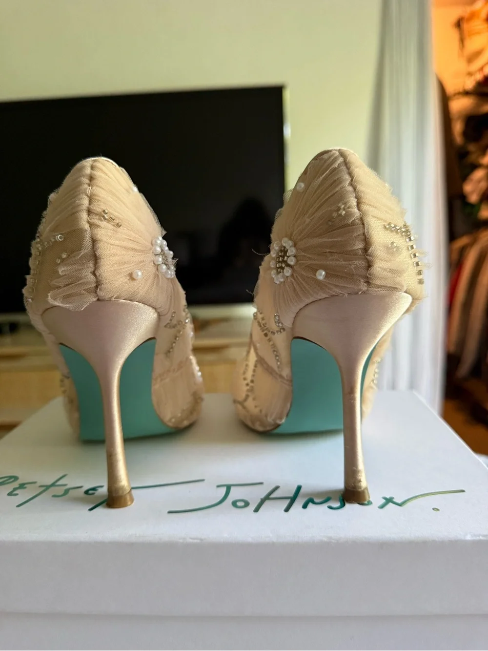 Betsey Johnson Women's Beige Embellished Pointed-Toe Pumps